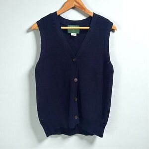 Vintage Orvis Women’s Merino Wool Blend Navy Knit Sweater Shell Vest Cardigan